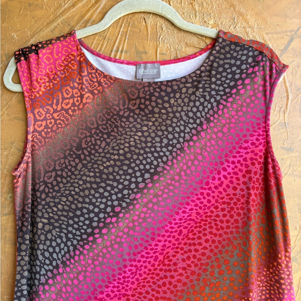 CHICO’S Sleeveless Orange/Pink/Brown Leopard Print Dress Size Small (0) - Picture 2 of 7